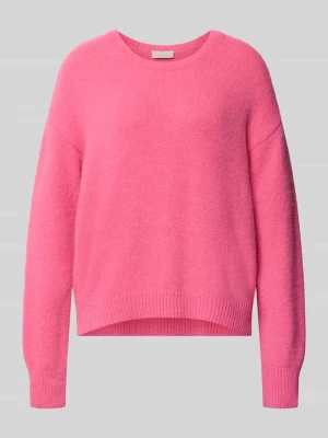 sweter z dzianiny, w kroju oversized fit z okrągłym dekoltem milano italy Fuksjowy