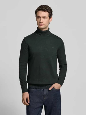 sweter z dzianiny w kroju regular fit z mieszanki bawełny i wełny z golfem Christian Berg Ciemnozielony melanż