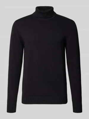 sweter z dzianiny w kroju regular fit z mieszanki bawełny i wełny z golfem Christian Berg Czarny
