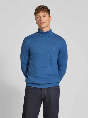 sweter z dzianiny w kroju regular fit z mieszanki bawełny i wełny z golfem Christian Berg Jeansowy niebieski melanż
