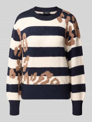 sweter z dzianiny w kroju regular fit z mieszanki wiskozy z wzorem w paski Monari Ciemnoniebieski