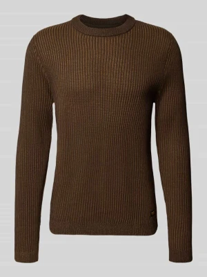 sweter z dzianiny w kroju slim fit z mieszanki bawełny model 'DOVER' Jack&Jones Średniobrązowy