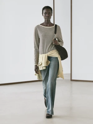 Sweter Z Dzianiny W Paski Z Długim Rękawem - Surowy - - Massimo Dutti - Kobieta