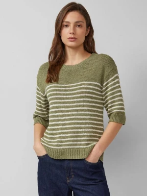 Sweter z dzianiny w paski z rękawami 3/4 s.Oliver oliwkowy