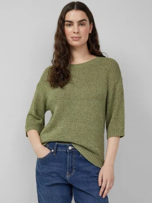 Sweter z dzianiny w prążki z rękawami trzy czwarte s.Oliver oliwkowy