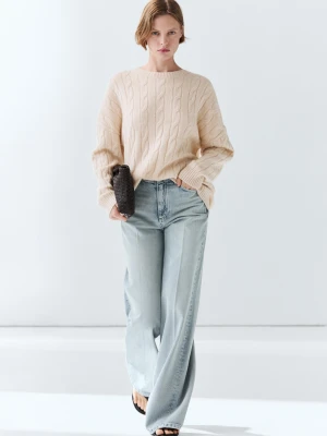 Sweter Z Dzianiny Warkoczowej Ze 100% Kaszmiru - Beżowy - Massimo Dutti - Female
