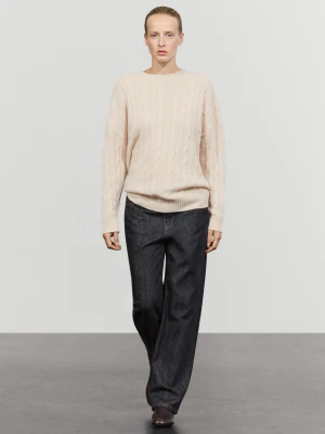 Sweter Z Dzianiny Warkoczowej Ze 100% Kaszmiru - Beżowy - Massimo Dutti - Female