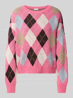 Sweter z dzianiny we wzór na całej powierzchni milano italy Mocnoróżowy