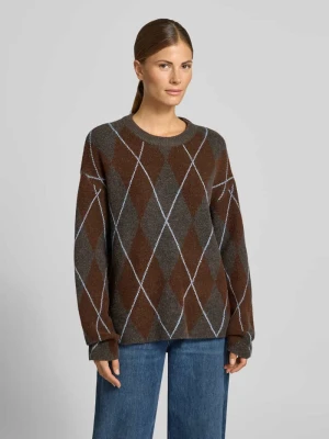 Sweter z dzianiny we wzór na całej powierzchni model 'argyle' Vila Ciemnoszary