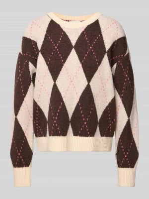 Sweter z dzianiny we wzór na całej powierzchni z okrągłym dekoltem milano italy Ciemnobrązowy