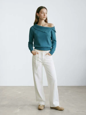 Sweter z dzianiny z asymetrycznym dekoltem ciemnoniebieski - Teen - - MANGO TEEN