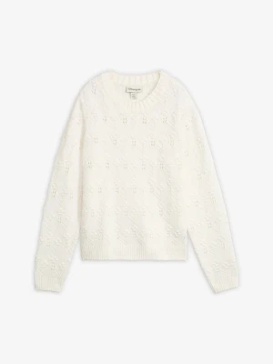 Sweter z dzianiny z ażurowym wzorem BonPrix biały