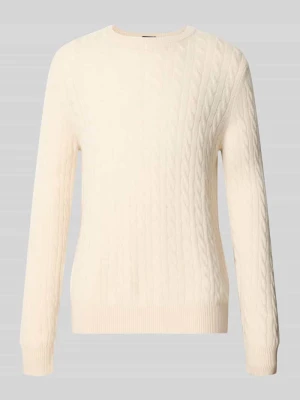 Sweter z dzianiny z czystego kaszmiru w warkoczowy wzór, krój slim fit Christian Berg Złamany biały melanż