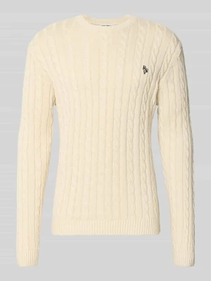 Sweter z dzianiny z czystej bawełny, krój slim fit REVIEW Écru