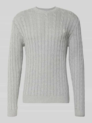Sweter z dzianiny z czystej bawełny, krój slim fit REVIEW Jasnoszary melanż