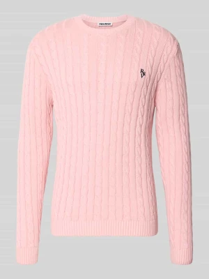Sweter z dzianiny z czystej bawełny, krój slim fit REVIEW Różowy