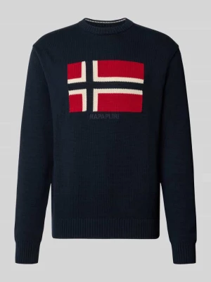 Sweter z dzianiny z czystej bawełny model 'MURA' Napapijri Granatowy