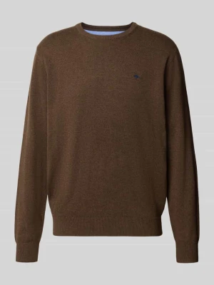 Sweter z dzianiny z czystej bawełny z wyhaftowanym logo FYNCH-HATTON Średniobrązowy