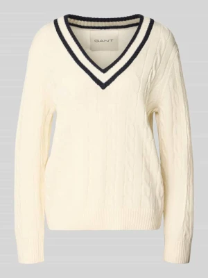 Sweter z dzianiny z czystej wełny, krój regular fit Gant Złamany biały