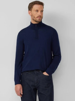 Sweter z dzianiny z czystej wełny merynosów z kołnierzem typu troyer s.Oliver niebieski