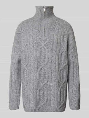 Sweter z dzianiny z czystej wełny o kroju oversize z warkoczowym wzorem Karo Kauer Ciemnoszary melanż