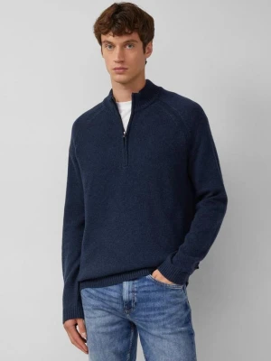 Sweter z dzianiny z czystej wełny z kołnierzem troyer s.Oliver niebieski