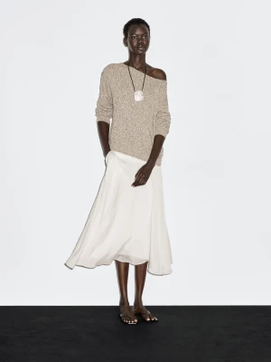 Sweter Z Dzianiny Z Dekoltem Łódką I Muliny - Zielony - - Massimo Dutti - Female