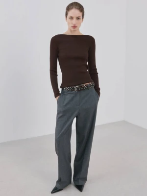 Sweter z dzianiny z dekoltem w łódkę czekoladowy - Kobieta - - MANGO