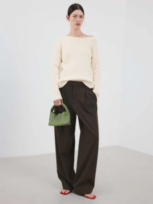 Sweter z dzianiny z dekoltem w łódkę kremowy / écru - Kobieta - - MANGO