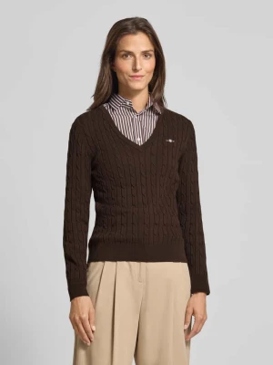 Sweter z dzianiny z dekoltem w serek i wyhaftowanym logo Gant