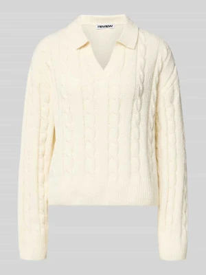 Sweter z dzianiny z dekoltem w serek i wykładanym kołnierzem Review