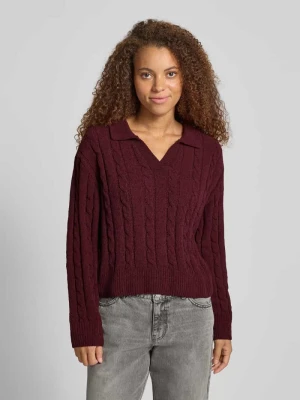 Sweter z dzianiny z dekoltem w serek i wykładanym kołnierzem Review