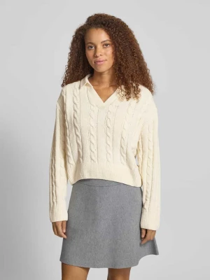 Sweter z dzianiny z dekoltem w serek i wykładanym kołnierzem REVIEW