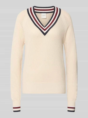 Sweter z dzianiny z dekoltem w serek model 'maurice' Varley Złamany biały