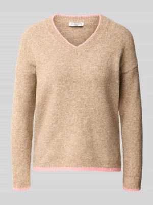Sweter z dzianiny z dekoltem w serek model 'Ro44sie' ZABAIONE Beżowy
