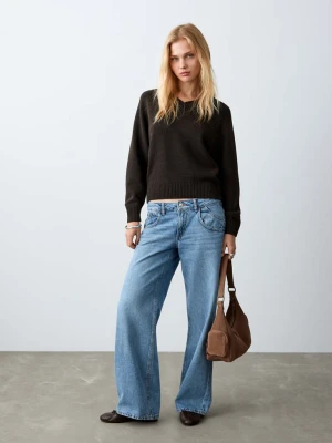 Sweter z dzianiny z dekoltem w szpic brązowy - Teen - - MANGO TEEN