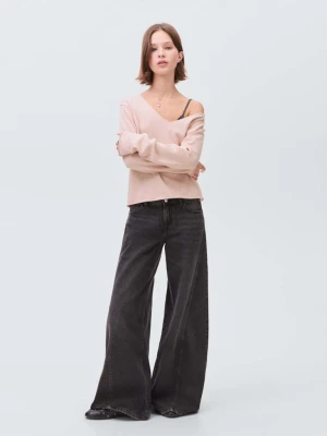 Sweter z dzianiny z dekoltem w szpic pastelowy róż - Teen - - MANGO TEEN