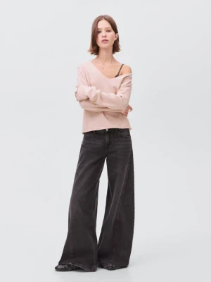 Sweter z dzianiny z dekoltem w szpic pastelowy róż - Teen - - MANGO TEEN