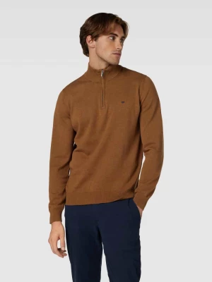 Sweter z dzianiny z detalami z logo model ‘Troyer’ FYNCH-HATTON