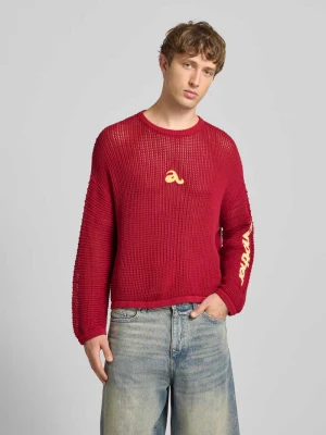 sweter z dzianiny z detale z logo i okrągły dekolt ANOTHER COTTON LAB