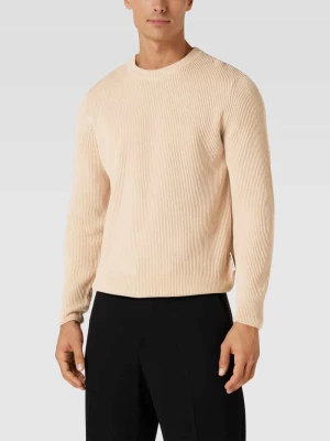 Sweter z dzianiny z detalem z logo model ‘O-Neck Rib Knit Seasonal’ Marc O'Polo