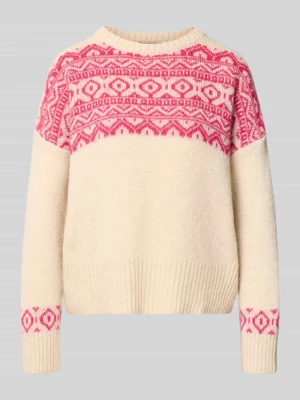 Sweter z dzianiny z domieszką bawełny model 'Nordic' Miss Goodlife Piaskowy