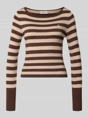 Sweter z dzianiny z domieszką wełny w kroju skinny fit Guess Czekoladowy