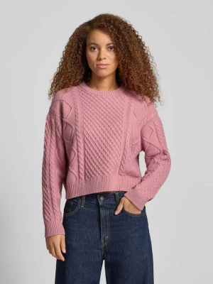 Sweter z dzianiny z fakturowanym wzorem i okrągłym dekoltem Guess Jeans