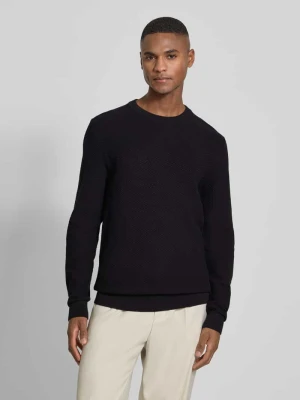 Sweter z dzianiny z fakturowanym wzorem i okrągłym dekoltem lindbergh