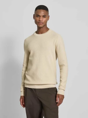 Sweter z dzianiny z fakturowanym wzorem i okrągłym dekoltem lindbergh