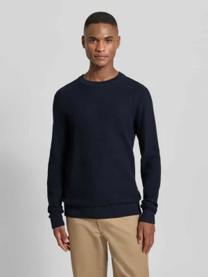 Sweter z dzianiny z fakturowanym wzorem i okrągłym dekoltem lindbergh