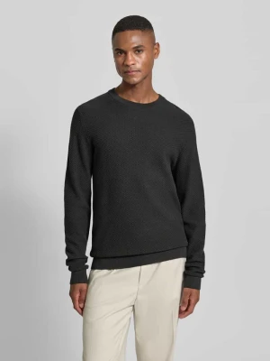 Sweter z dzianiny z fakturowanym wzorem i okrągłym dekoltem lindbergh