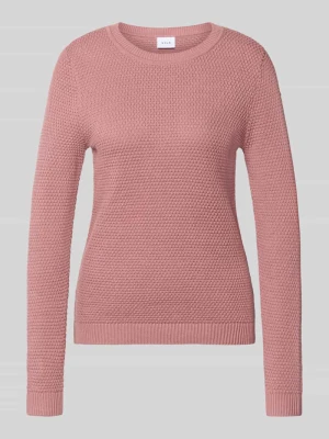 Sweter z dzianiny z fakturowanym wzorem i okrągłym dekoltem Vila Różowawy