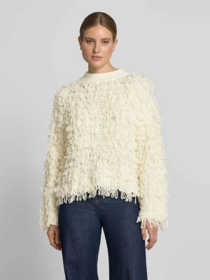 Sweter z dzianiny z frędzle model 'PINAR' CPH MUSE Złamany biały